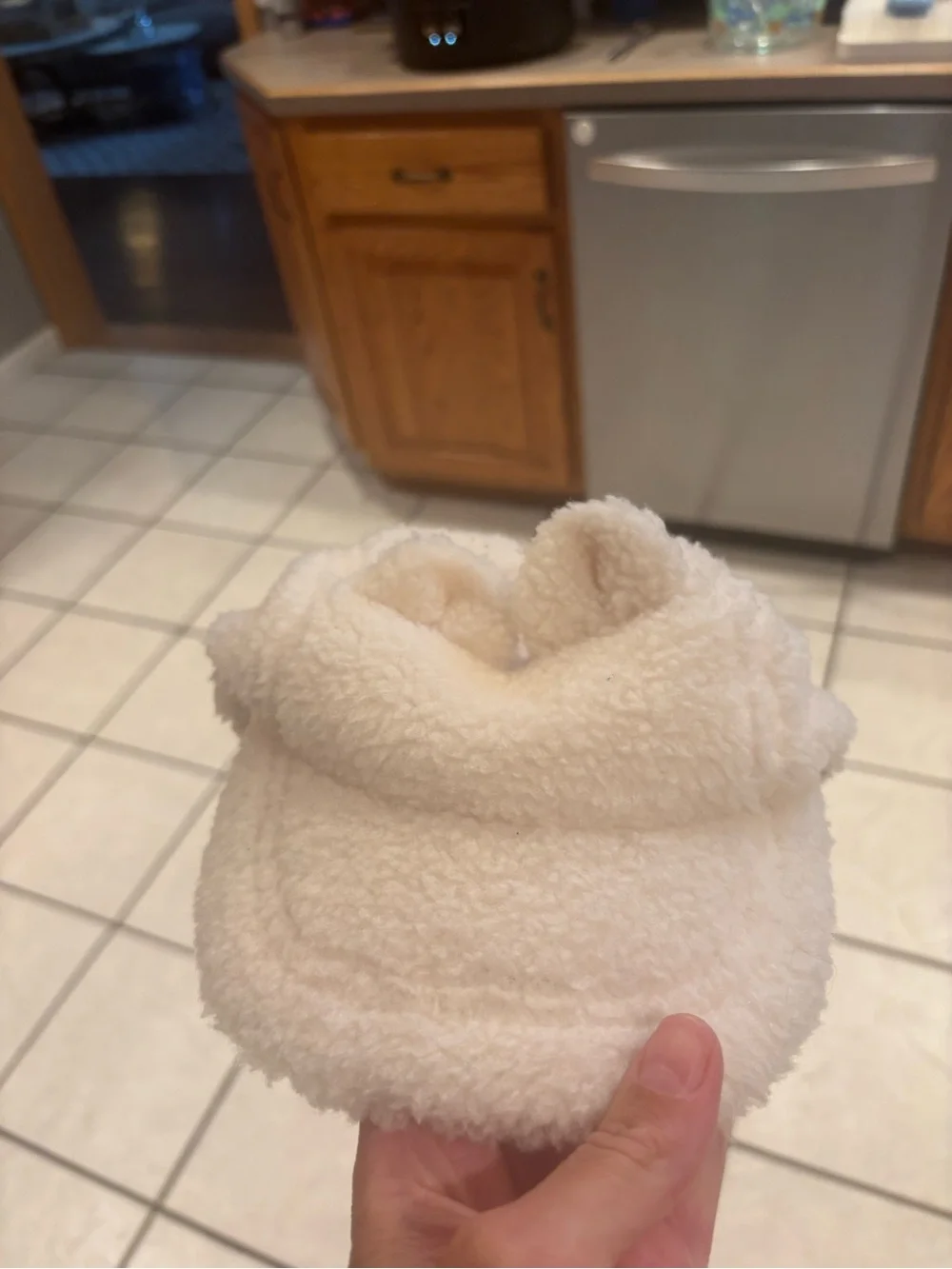 Cozy Sherpa Baby Cap with Ear Details - Cream size small 1-2 year old H&M no tag